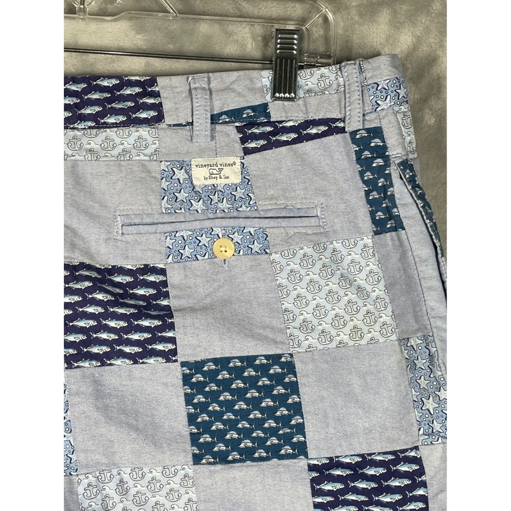 Vineyard Vines Mens 38 Nautical Patchwork Shorts Blue White Anchor Fish Starfish - Picture 3 of 11